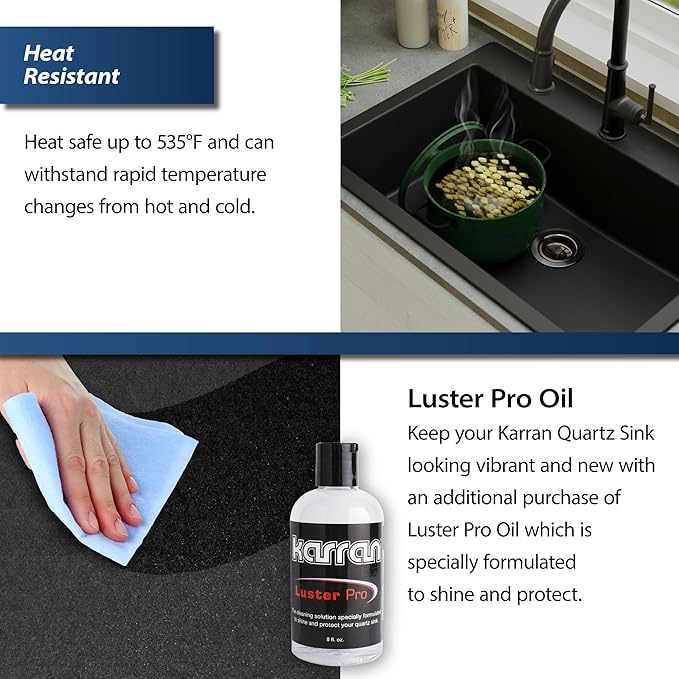 Karran QT-712 33 Inch Drop-In Quartz Composite Single Bowl Kitchen Sink, Top Mount, 1-Hole, Heat & Scratch Resistant, Easy Clean, Black