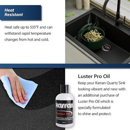 Karran QT-712 33 Inch Drop-In Quartz Composite Single Bowl Kitchen Sink, Top Mount, 1-Hole, Heat & Scratch Resistant, Easy Clean, Black