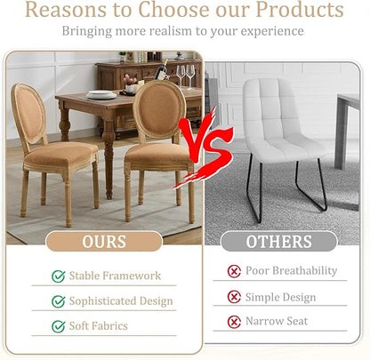 Linen Wooden Dining Chair Set of 4, Upholstered Farmhouse Dining Chair with Solid Wood Frame, Kitchen & Dining Room Chairs for Living Room, Restaurant, Bedroom (Tan-Padded, Set of 4)