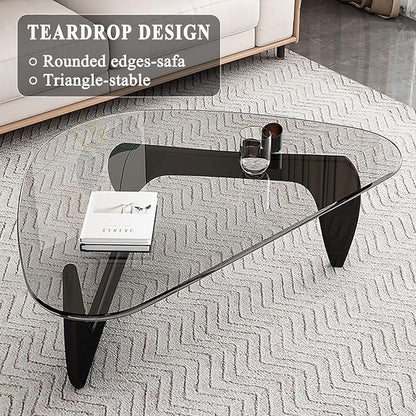 Mid Century Modern Glass Coffee Table, Coffee Table for Living Room, Noguchi Coffee Tables,Suitable for Bedroom Living Room Reception Office Tables (Black/Transparent, ML)