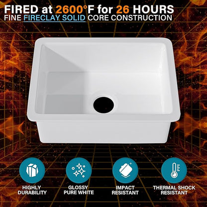 Undermount Kitchen Sink White 27 x 19 Inch,10" High Top Mount Fireclay Sink Drop In Single Bowl, Dual Mount, with Accessory 2 Types, Pure White, for Kitchen & Laundry