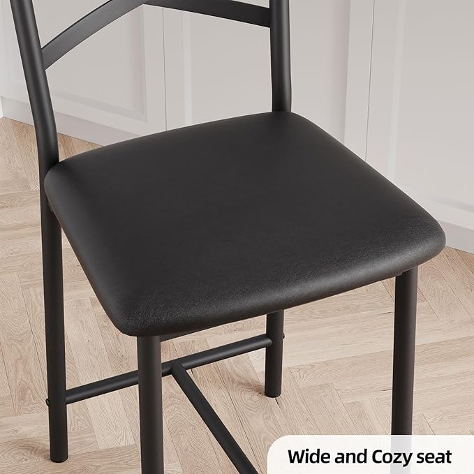 Garvee 26 Inch Bar Stools Set of 4, Counter Height Bar Chairs with Back and Thick Cushion, Upholstered Dining Chairs with Padded Seat, Barstools for Kitchen Island, Bar, Dining Room, Modern Black