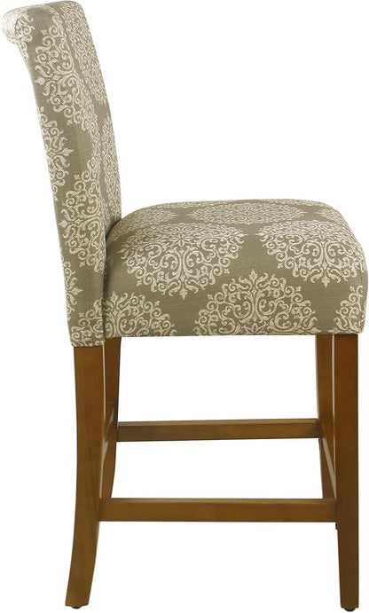 HomePop Upholstered Counter Height Barstool, 24-Inch, Taupe and Cream Medallion
