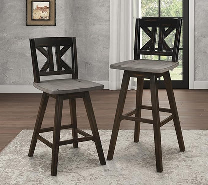 Amsonia Collection Counter Height Swivel Chairs Set of 2, Black Gray, Solid Rubberwood Dining Chairs for Kitchen Island Bar