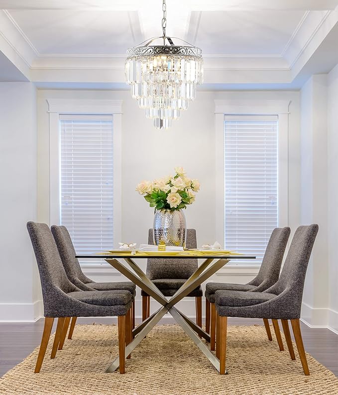JONATHAN Y 12" Polished Nickel/Clear 2-Light LED Chandelier, Modern Tiered Pendant Light Fixture for Dining Room, Bedroom, Entryway with Clear Faceted Crystal Shade JYL9006A