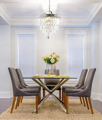 JONATHAN Y 12" Polished Nickel/Clear 2-Light LED Chandelier, Modern Tiered Pendant Light Fixture for Dining Room, Bedroom, Entryway with Clear Faceted Crystal Shade JYL9006A