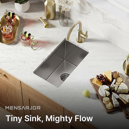 MENSARJOR Undermount Kitchen Sink, Premium 304 Stainless Steel Bar Sink,Single Bowl RV Sink, Handmade Basin Small Kitchen Sink,10"X17"Inch