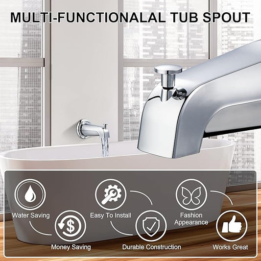 Enhon Slip on Tub Spout with Diverter, Compatible with American Standard 8888026.002 Tub Spout, Bathroom Bathtub Faucet, Fits 1/2" Copper Water Tube(5/8" Dia), 5/32" Hex Wrench(Chrome,2)