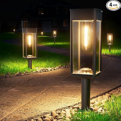 BITPOTT Solar Lights Outdoor, Bright Solar Pathway Lights Waterproof IP65, 4 Pack Warm Color Solar Path Lights for Yard, Landscape, Lawn, Patio, Walkway, Driveway, Garden Decoration