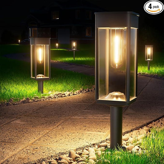 BITPOTT Solar Lights Outdoor, Bright Solar Pathway Lights Waterproof IP65, 4 Pack Warm Color Solar Path Lights for Yard, Landscape, Lawn, Patio, Walkway, Driveway, Garden Decoration