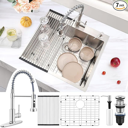 Herogo 25×22 Inch Drop In Single Bowl Kitchen Sink, Stainless Steel 10'' Deep Utility Sink for Rv Bar Outdoor Farmhouse Laundry Room