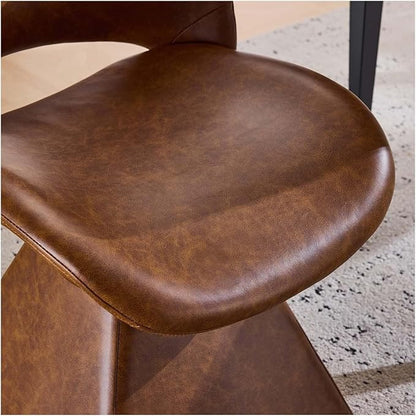 360° Swivel Dining Chair with Curved High Backrest, Comfy Faux Leather Kitchen Chair with Solid Wood Frame, Upholstered Seat for Kitchen Island Desk Living Room(Brown)