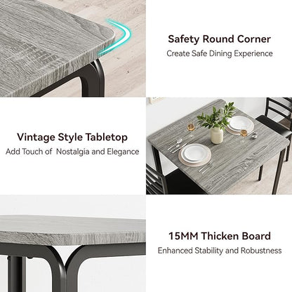 IDEALHOUSE 3-Piece Kitchen Dining Room Table Chair Set for Small Space, Indoor Modern Dinette Set for 2, Square Dinner Table Set for Dinette, Breakfast (Grey)