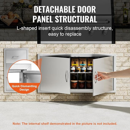 VEVOR BBQ Access Door, 42W x 21H Inch Double Outdoor Stainless Steel Flush Mount Door with Handles, for BBQ Island, Grilling Station, Outside Cabinet