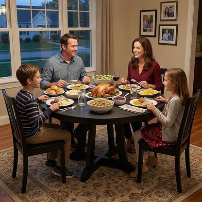 IDEALHOUSE Round Dining Table for 4, 47 Inches Dining Room Table with Wooden Base, Kitchen Table with Circle Tabletop, Dinner Table for Dining Room, Kitchen, Living Room, Black