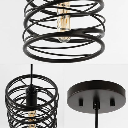 JONATHAN Y 7.25" Oil Rubbed Bronze Modern Iron Spiral LED Pendant Light for Kitchen Island, Glam Hanging Ceiling Fixture for Bedroom Dining Room, Metal Painting Shade, LED Bulb Included (JYL7910B)
