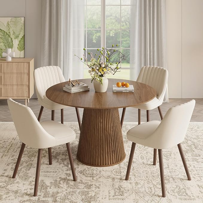 MALOL Upholstered Dining Chairs Set of 4, Modern Fabric Kitchen Chairs with Back, Wood Legs for Kitchen Dining Room Restaurant, Beige