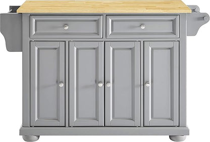 Crosley Furniture Alexandria Wood Top Rolling Kitchen Island Storage Cart, Microwave Stand, Spice Rack, Gray