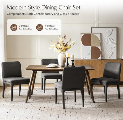 HULALA HOME Faux Leather Dining Chairs Set of 2, Morden Kitchen Chairs with Thick Cushion and Solid Wood Frame, Upholstered Accent Side Chair for Kitchen Dining Living Room Restaurant, Charcoal