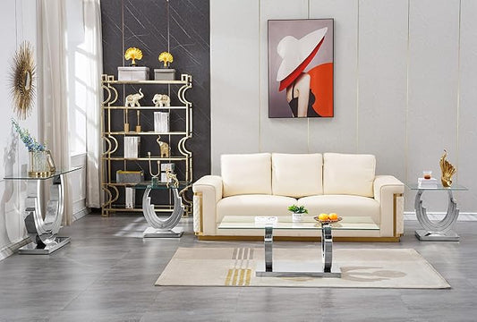 Homvent Glass Coffee Table Set Of 2, 1 Console Table Living Room Set, 2 Piece Modern Silver Tempered Glass Top Side Tables Bedroom Set Of 2 Rectangle Dinner Bedside Eating Sets For Living Room Bedroom