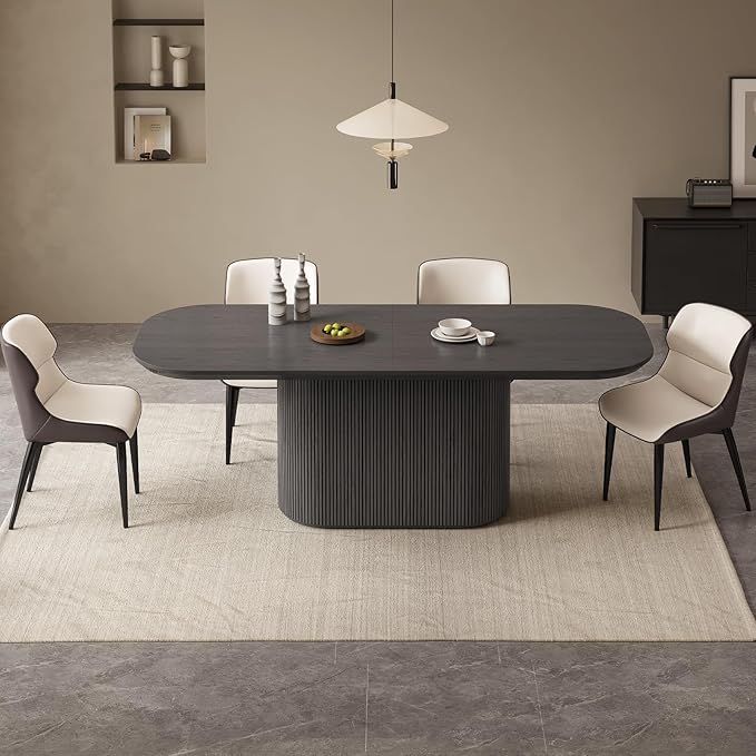 Miuuod 86.61" Dark Grey Dining & Kitchen Table Set,Solid Kitchen Table with 8 Chairs,Large Oval Dinner Table with Stable Leg for Dining Room,Home Office,Living Room Furniture