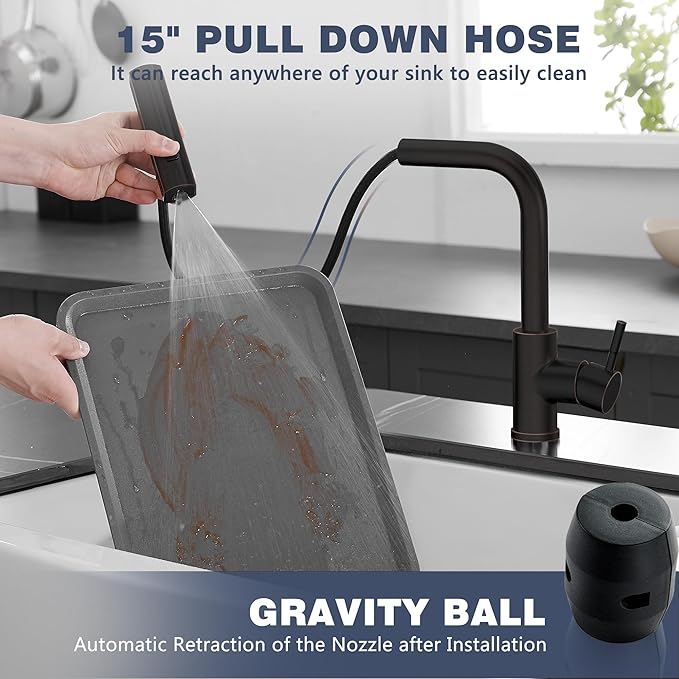 GIMILI Oil Rubbed Bronze Kitchen Faucet with Pull Down Sprayer, Waterfall 15“ High Single Handle Kitchen Sink Faucets