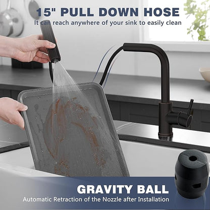 GIMILI Oil Rubbed Bronze Kitchen Faucet with Pull Down Sprayer, Waterfall 15“ High Single Handle Kitchen Sink Faucets