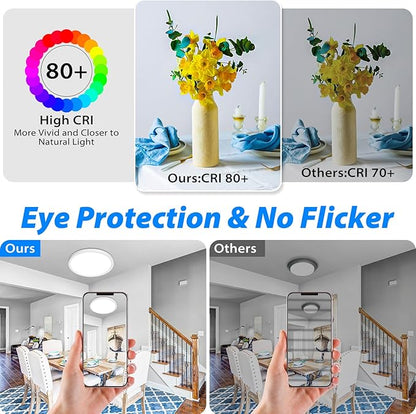 Peasur 12 inch LED Ceiling Light, 3000K/3500K/4000K/5000K/6500K Adjustable Flush Mount Light Fixture, 2400LM 24W Thin White Round Lamp for Hallway Kitchen Bathroom Bedroom, 4Pack