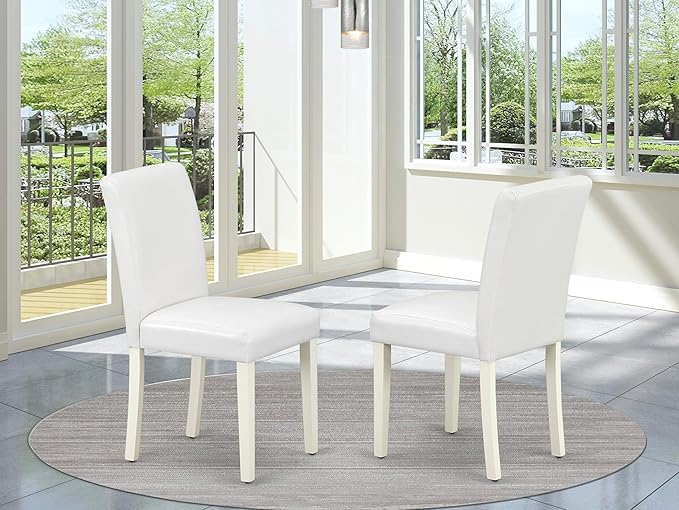 East West Furniture ABP2T64 Abbott Classic Parson Dining Chairs - White Faux Leather Upholstered Chairs, Set of 2, Linen White