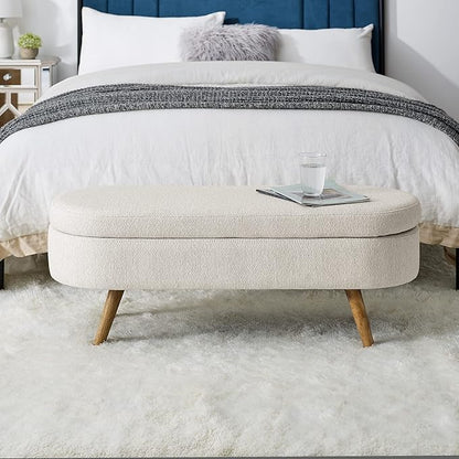 Modern Ottoman Bench with Storage - Versatile Bedside Pouf, Footstool, Toy Storage Ottoman for Bedroom, Living Room, Hallway Entryway, Multi-Use Furniture,Beige-Linen