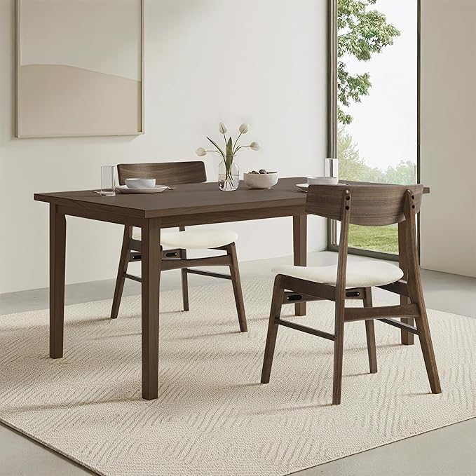 KISLOT Wooden Dining Chairs Set of 6, Upholstered Modern Dining Room Chairs, Mid Century Oak Kitchen Chairs with Curved Wood Backrest for Kitchen, Restaurant, Farmhouse (Cream Fabric & Walnut Color)