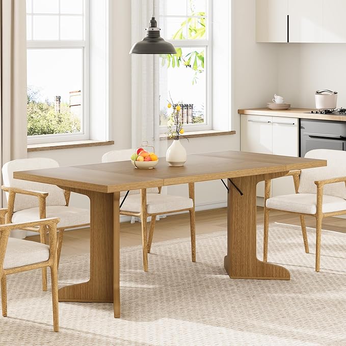 GAOMON 71.1 Inch Dining Table for 6-8 People, Farmhouse Rectangle Kitchen Table, Large Wooden Dinner Table with Thicken Tabletop and Sturdy Legs, Kitchen and Dining Room Furniture, Oak