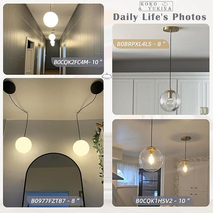 KoKo&Yukina 6-inch mini Modern Globe Pendant Light Opal Glass with Brass Finish Contemporary Mid Century Adjustable Hanging Light Fixture Mid Century Pendant Light for Living Room Bedroom Kitchen
