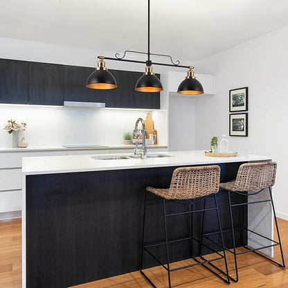 KSANA Chandeliers for Dining Room, 3-Light Linear Kitchen Island Pendant Lighting, 34.5 Inch Large Black and Gold Pool Table Lighting Fixture Hanging