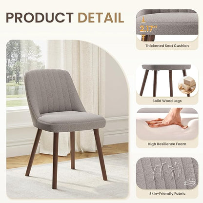 MALOL Upholstered Dining Chairs Set of 6, Modern Fabric Kitchen Chairs with Back, Wood Legs for Kitchen Dining Room Restaurant, Taupe