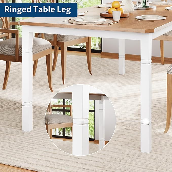 GAOMON Round Dining Table for 6-8 People - Rustic Industrial Farmhouse Long Table with Sturdy Metal Frame & Chamfered Corners for Dining Room, Ktichen Breakfast Nook, Walnut & White