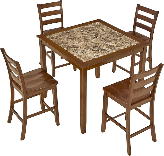 SOFTSEA Dining Table Set for 4, 5 Piece Dining Table Set with Chairs, Mid Century Modern Counter Height Counter Height Kitchen Table Set with 4 Chars, Save Space, Brown