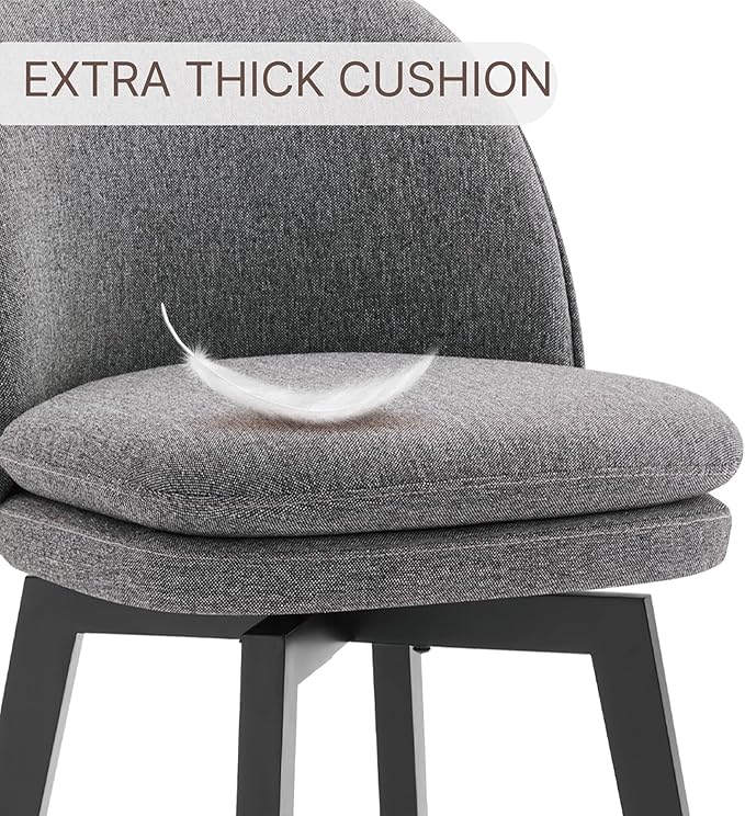 Counter Height Barstools 26 inch Upholstered Swivel Bar Stools with Back and Wood Legs for Kitchen Island,Set of 2,Dark Grey Fabric-Armless