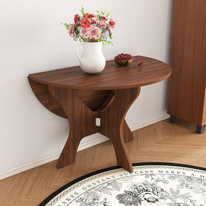 GDFStudio 43" Folding Dining Table for Small Spaces, Round Wood Kitchen Table with Walnut Veneer, Space-Saving Foldable Table for Indoor & Outdoor Use, French Country & Beach Style