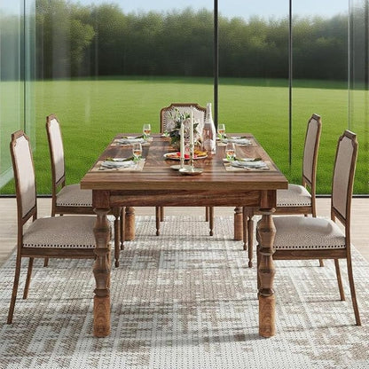 Farmhouse Dining Table, 62" Rectangular Wood Kitchen Table with Turned Legs, Rustic Farmhouse Dining Room Table for 4-6 People, for Dining Room, Kitchen and Living Room