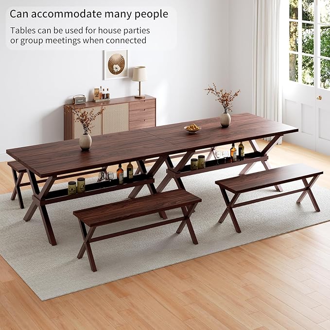 HIPIHOM 63" MDF Kitchen Table Set for 4 with Storage Shelves, Wooden Dining Table with 2 Benches, Thickened Surface and Strong Metal Frame, for Small Apartment Furniture Compact Dining Areas