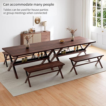 HIPIHOM 63" MDF Kitchen Table Set for 4 with Storage Shelves, Wooden Dining Table with 2 Benches, Thickened Surface and Strong Metal Frame, for Small Apartment Furniture Compact Dining Areas