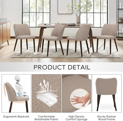 COLAMY Upholstered Dining Chairs Set of 2, Modern Fabric Dining Room Kitchen Side Chair with Padded Seat and Wood Legs for Restaurant/Cafe, Camel