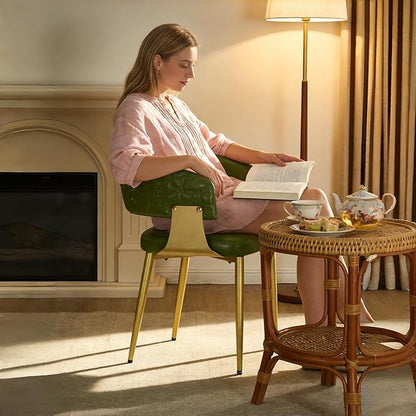 Atoll Modern Accent Dining Chairs Set of 2 with Upholstered PU Leather Seat & Curved Back, Metal Legs, Mid-Century Kitchen Chair for Dining Room, Living Room or Office (2, Green)