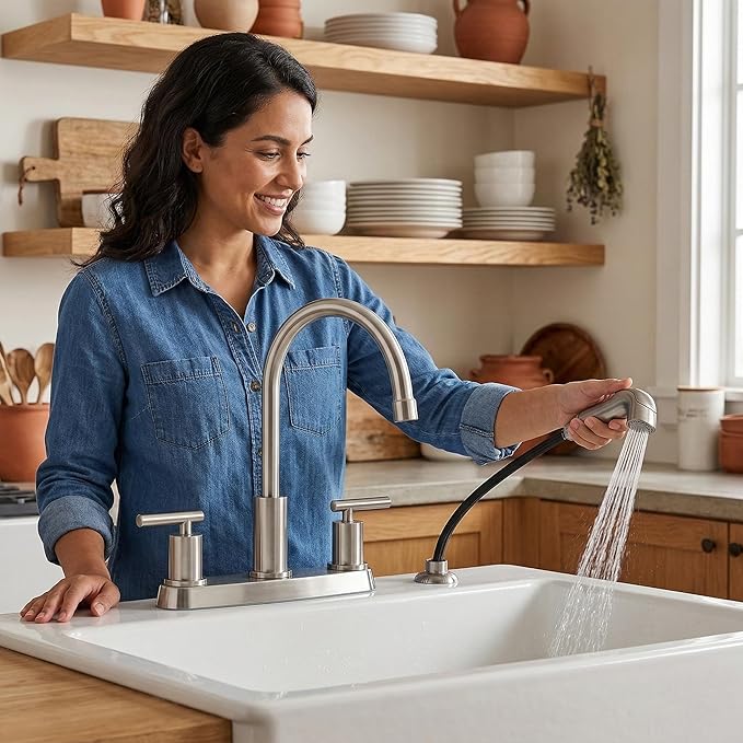 Kitchen Faucets, Kitchen Sink Faucet, Brushed Nickel Kitchen Faucet with Sprayer, 3 or 4 Hole RV Faucet for Kitchen Sink, Stainless Steel Touch Kitchen Faucet with Side Sprayer, TDLKF024L
