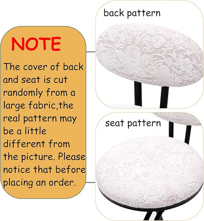 Round Print Bar Stools Set of 2 Black Metal Upholstered Chairs for Kitchen Island Dining Rooms Counter Stools (Black White Print)