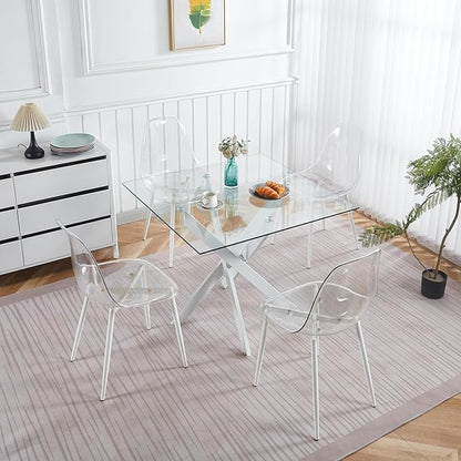 Square Glass Dining Table,Glass Dining Room Table with Metal Legs, Modern Glass Kitchen Table for Home, Kitchen, Dining Room