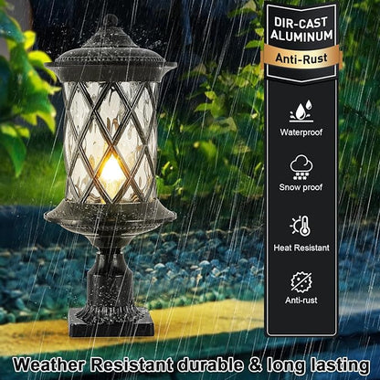 Industrial Exterior Lamp Post Lighting Fixture Waterproof Post Light Outdoor with 3-Inch Pier Mount Base, Water Glass Lampshade 60W E26 Retro Outdoor Pillar Light for Yard, Porch, Patio