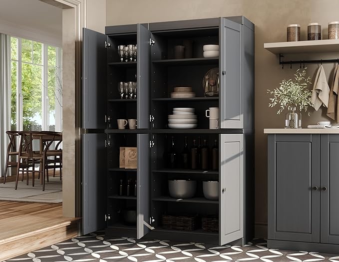 Palace Imports Solid Wood Kitchen Pantry Cabinet 71.5" Tall, 48.5" Wide – Freestanding Storage Cupboard with Adjustable Shelves – Gray, Renewable Eco-Friendly 100% Wood, Made in Brazil