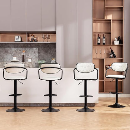 VECELO Bar Stools Set of 2, Adjustable Counter Height Barstools with Back and Arm, Swivel Bar Chairs/PU Leather Kitchen Island Stools for Pub/Dining Room/Living Room, White